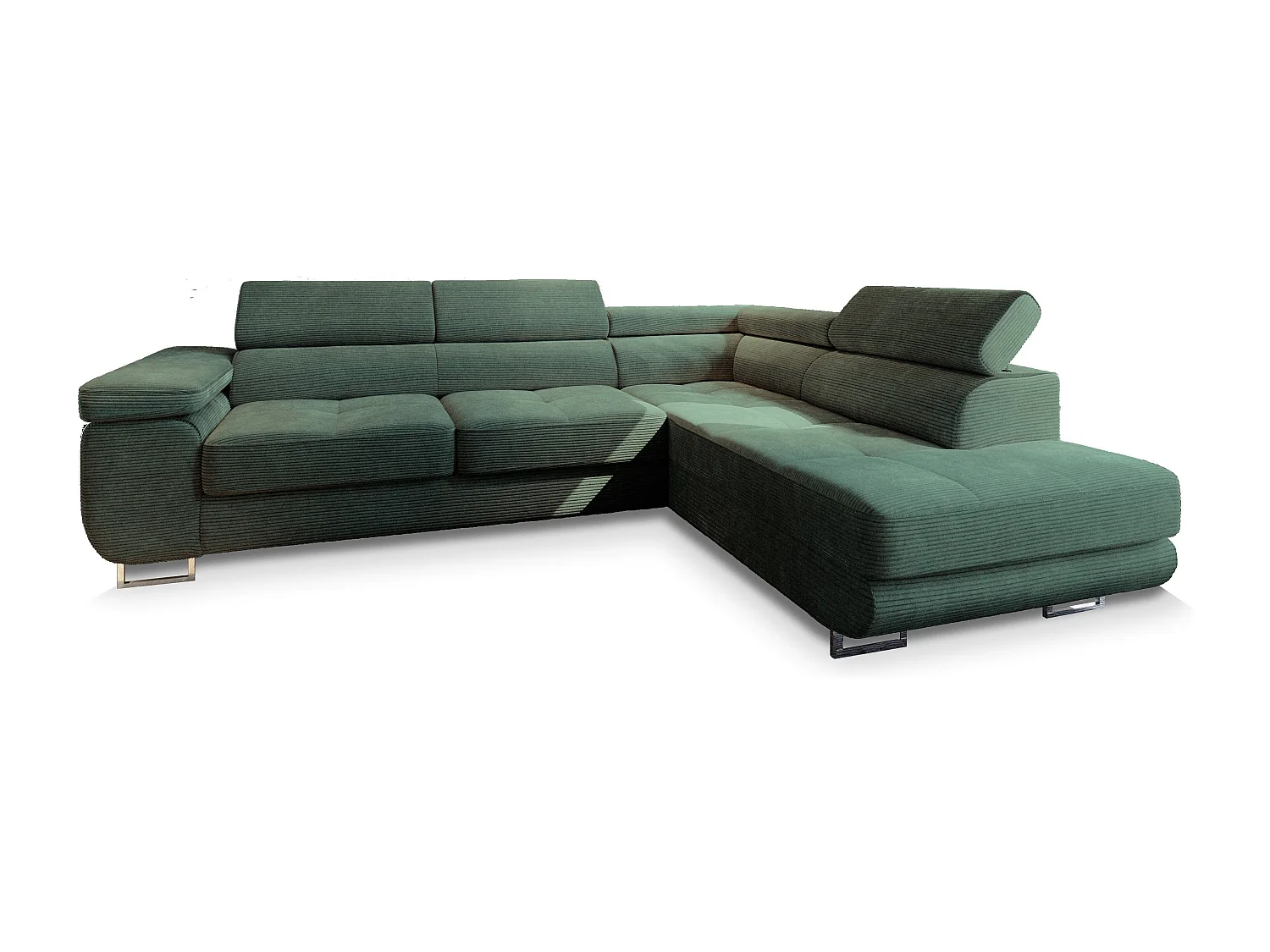 Canapé d'angle APIRO Vert en velours côtelé avec fonction de couchage