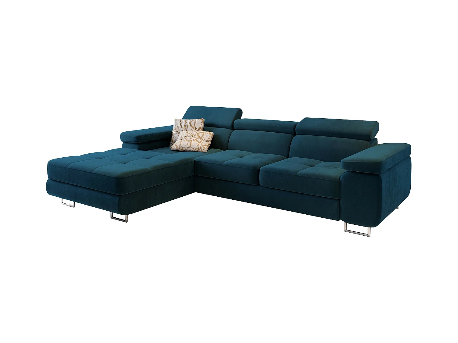 Canapé d'angle ELMA Bleu en velours avec fonction de couchage