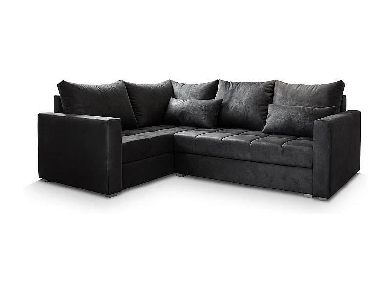 Canapé d'angle LIRENO Noir en peluche avec fonction de couchage