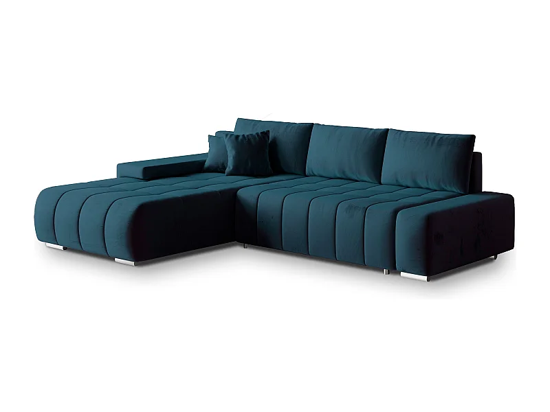 Canapé d'angle ALESE Bleu en velours avec fonction de couchage