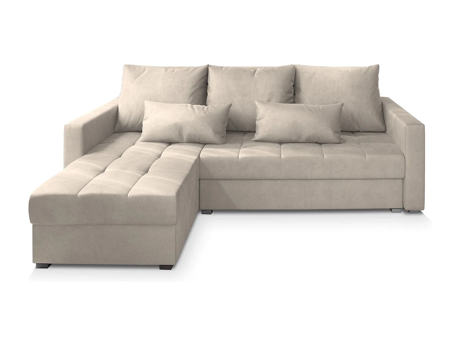 Canapé d'angle KOS Crème en velours avec fonction de couchage