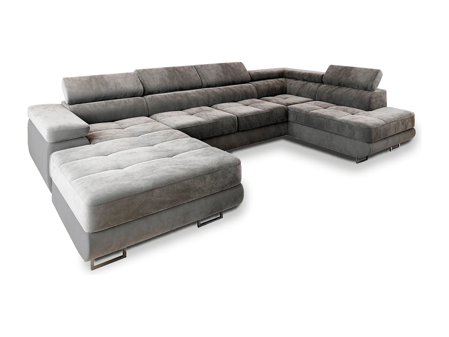 Canapé d'angle CASONE Gris en velours avec fonction de couchage