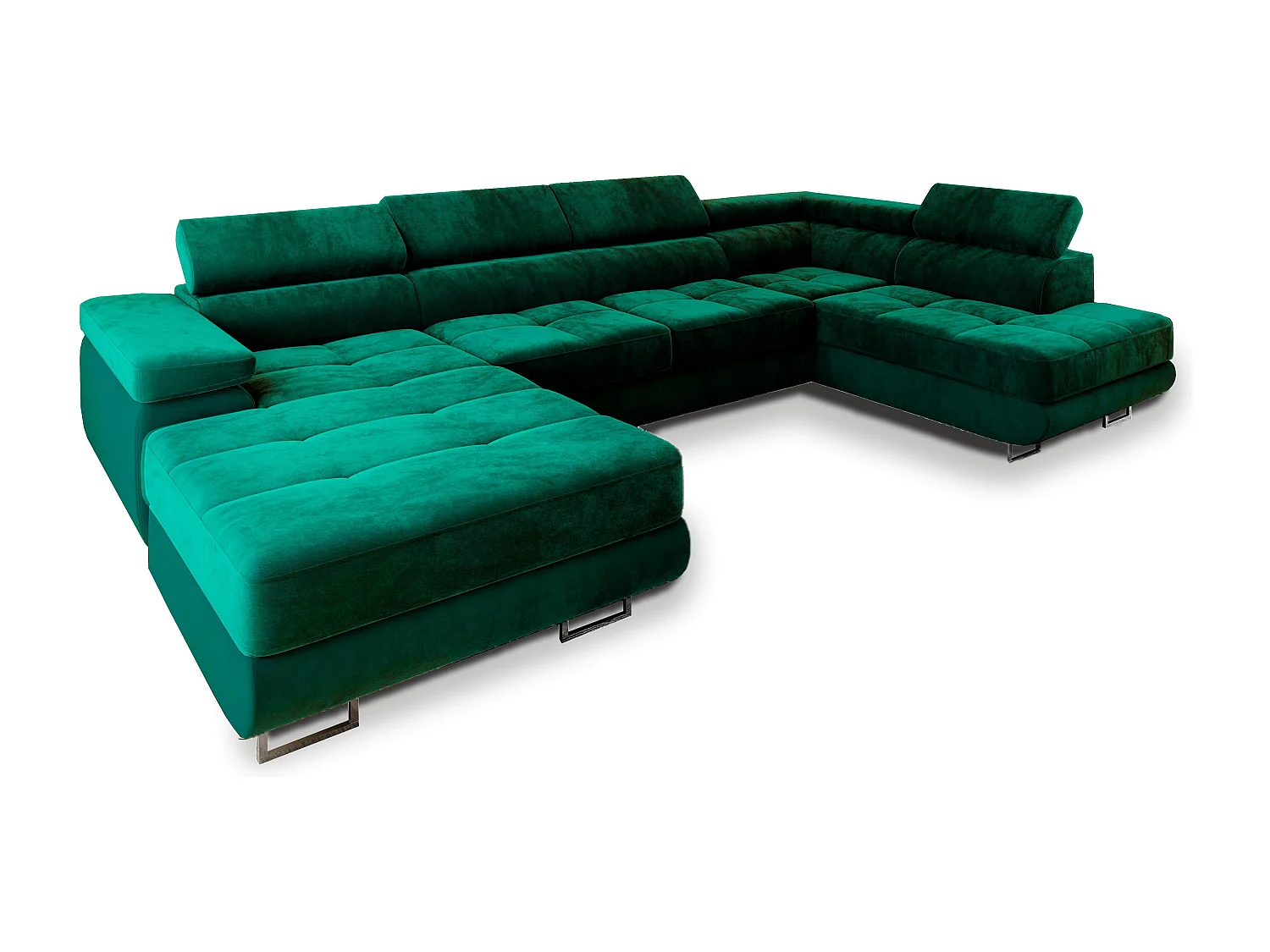 Canapé d'angle CASONE Vert Sapin en velours avec fonction de couchage