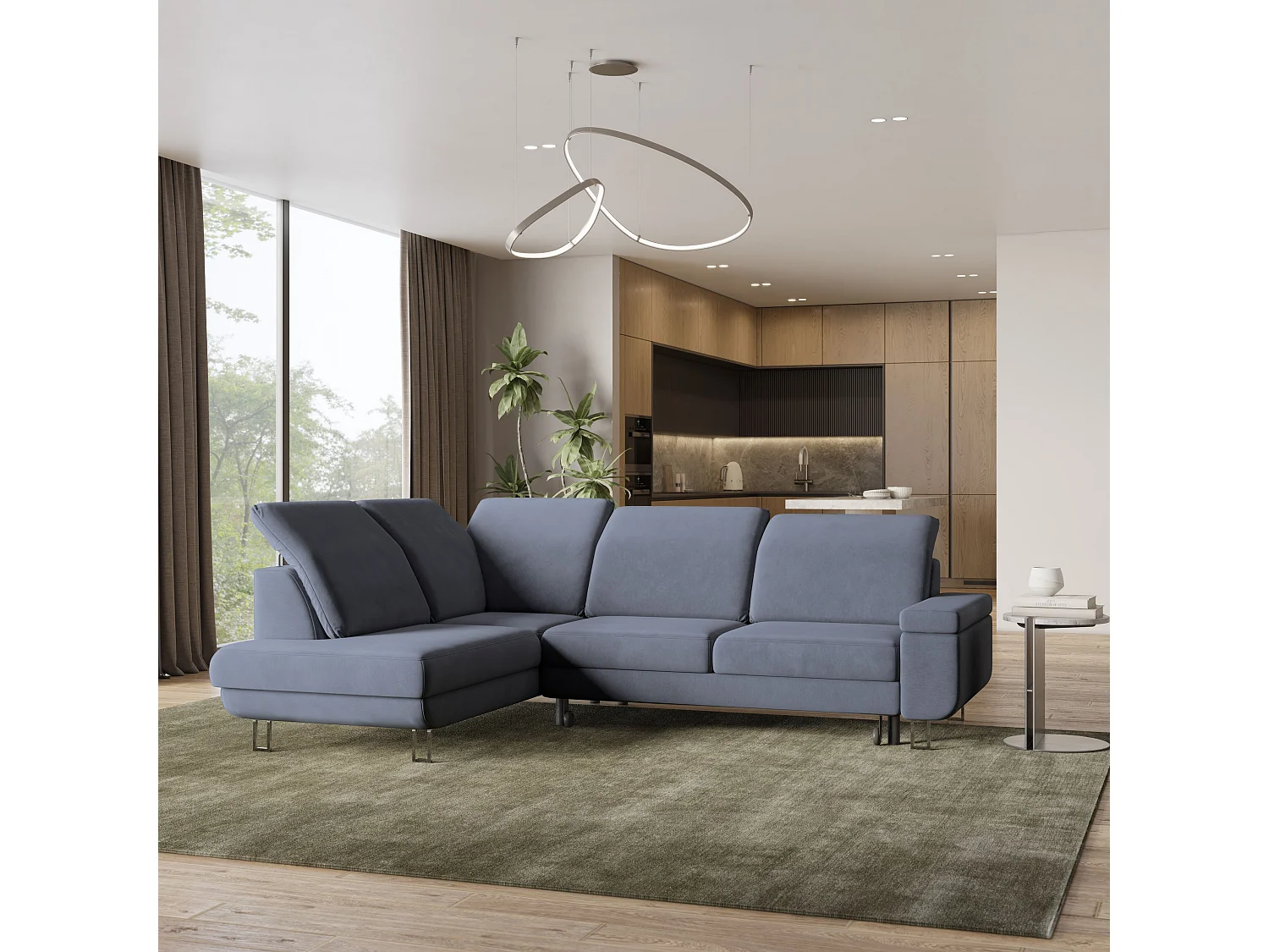 Canapé d'angle LERMA Gris en velours avec fonction de couchage