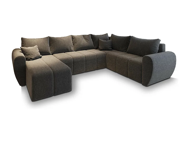 Canapé d'angle MADISON Gris en tissu texturé avec fonction de couchage