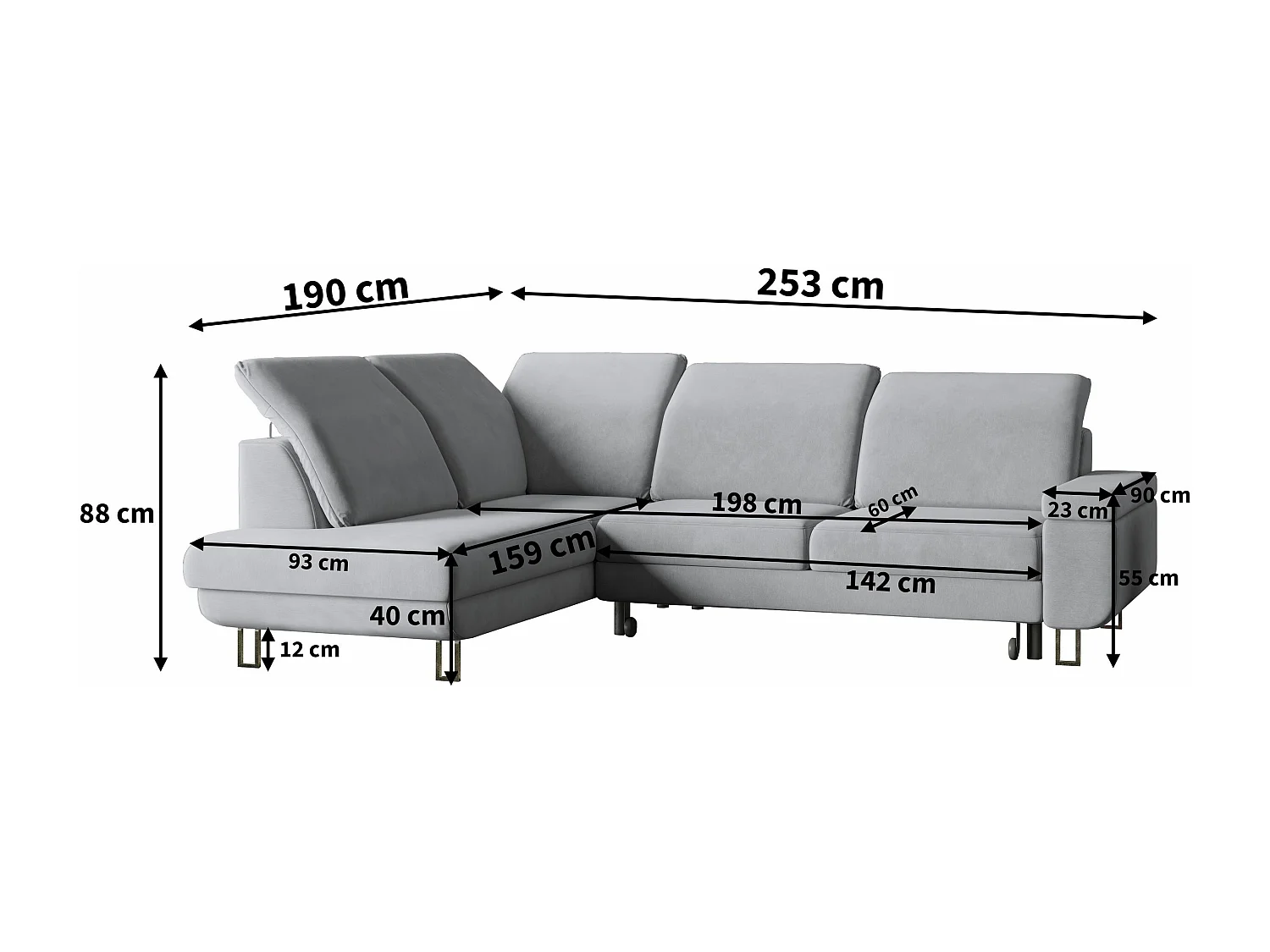Canapé d'angle LERMA Marron en velours avec fonction de couchage