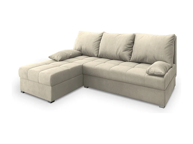Canapé d'angle RITA Crème en velours avec fonction de couchage