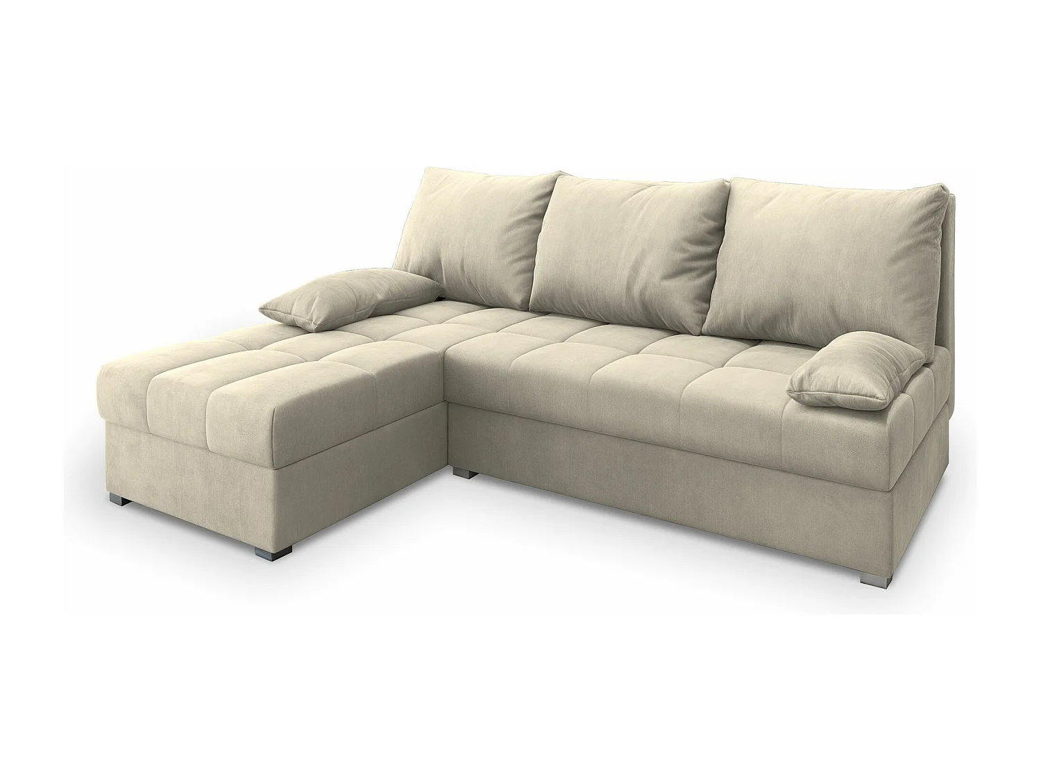 Canapé d'angle RITA Crème en velours avec fonction de couchage