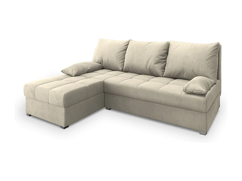 Canapé d'angle RITA Crème en velours avec fonction de couchage