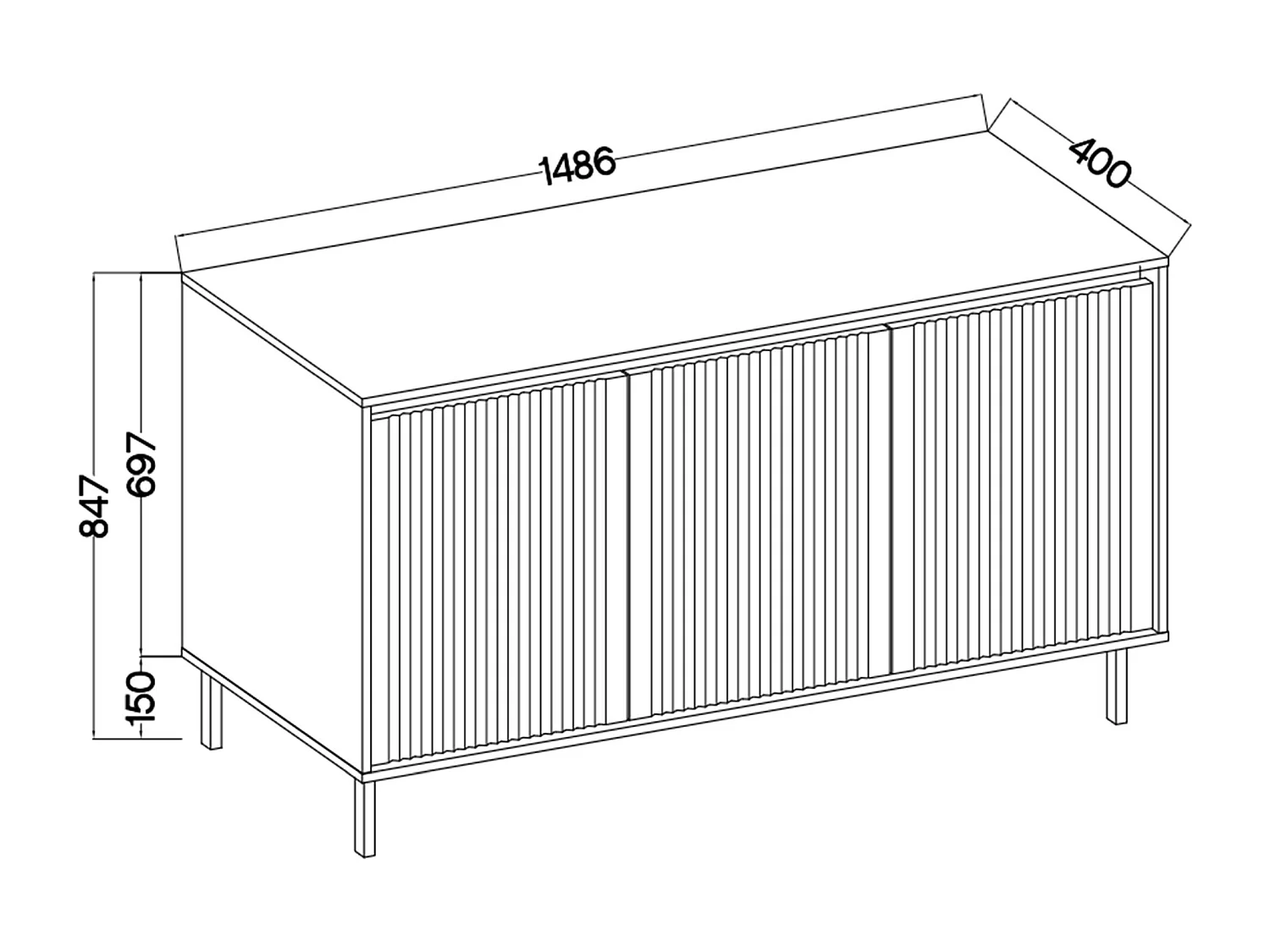 Sideboard 3-türig - Eichenholzoptik Evoke - 149 cm - OSAKA