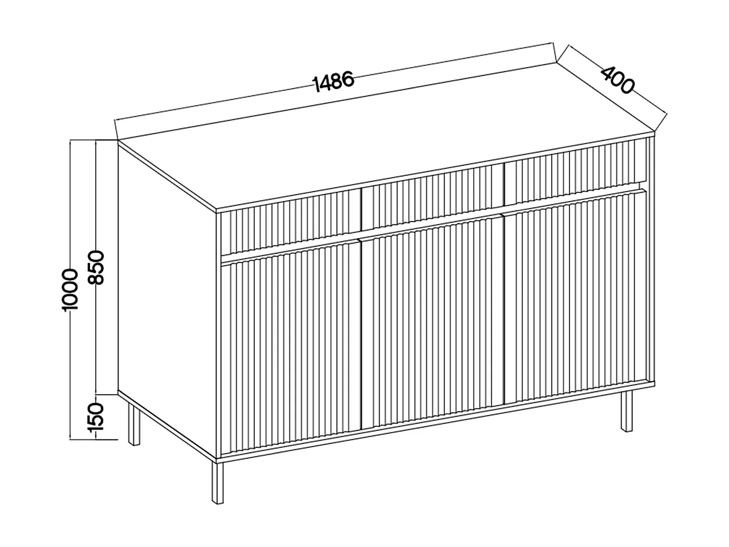 3-deurs dressoir met 3 lades – 149 cm – evoke oak - OSAKA