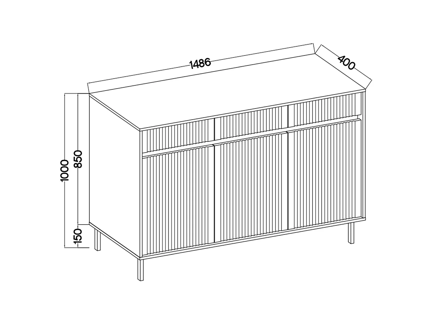 Sideboard 3-türig mit 3 Schubladen - Eichenholzoptik Evoke - 149 cm - OSAKA