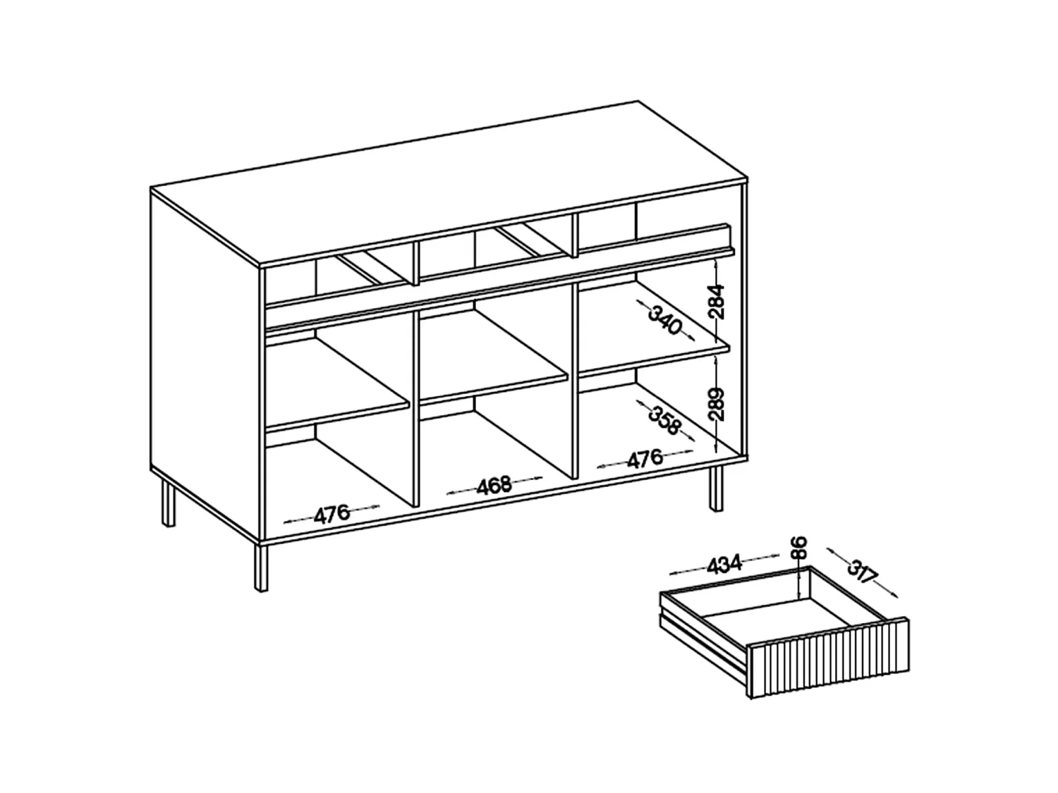 Sideboard 3-türig mit 3 Schubladen - Eichenholzoptik Evoke - 149 cm - OSAKA