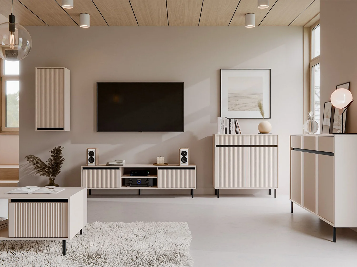 2-deurs dressoir met zwarte poten – 100 cm – beige - OSAKA