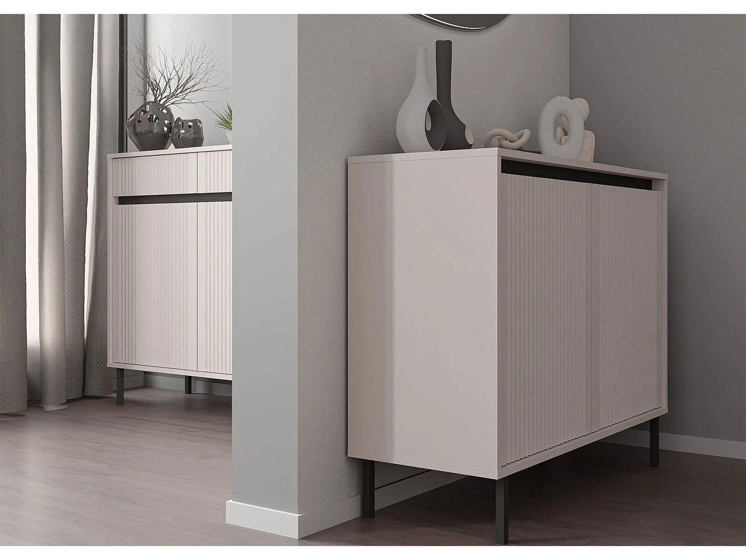 Buffet 2 portes avec pieds noirs – 100 cm – beige - OSAKA