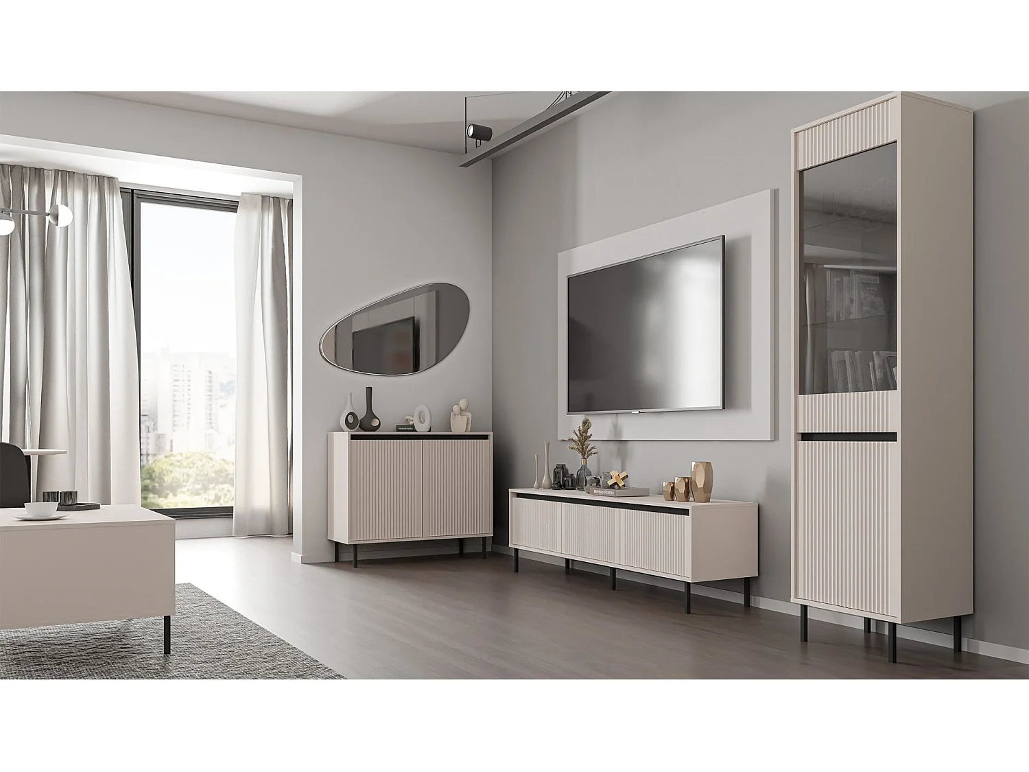 Buffet 2 portes avec pieds noirs – 100 cm – beige - OSAKA