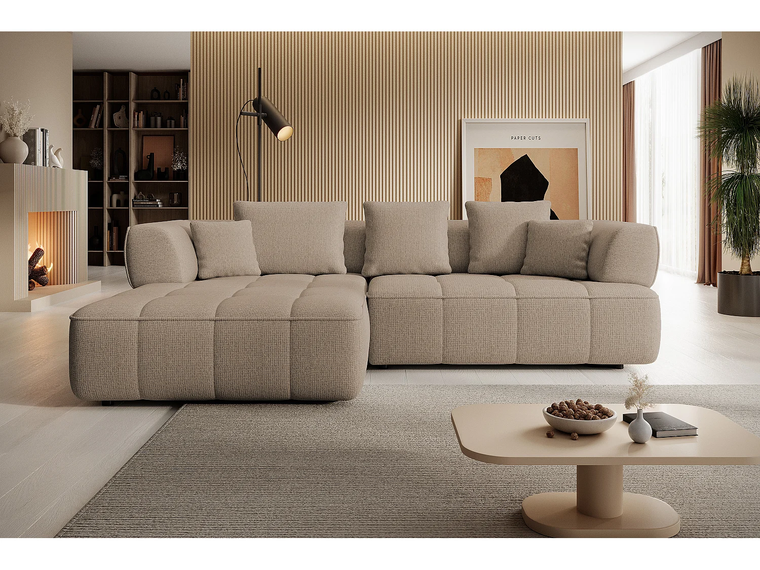 AULA, Avangarde Hoekbank 182x285cm Elektrische diepteverstelling | Rechts | Beige