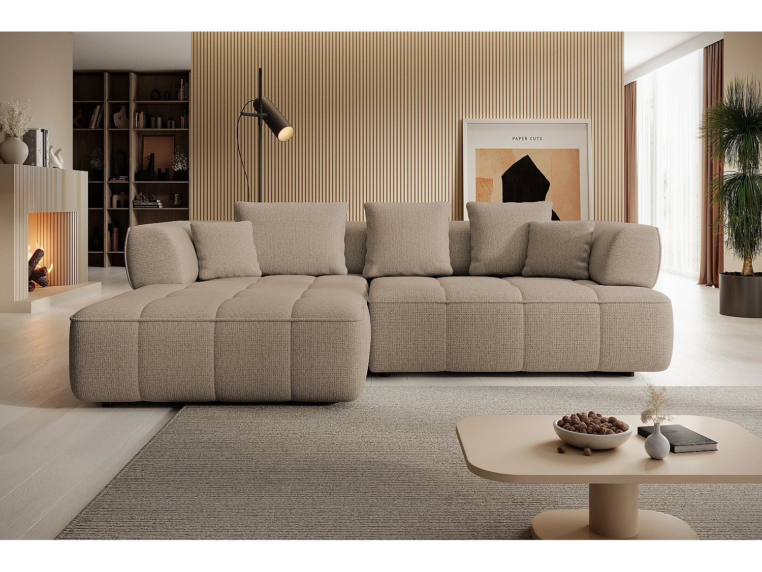 AULA, Avangarde Hoekbank 182x285cm Elektrische diepteverstelling | Rechts | Beige