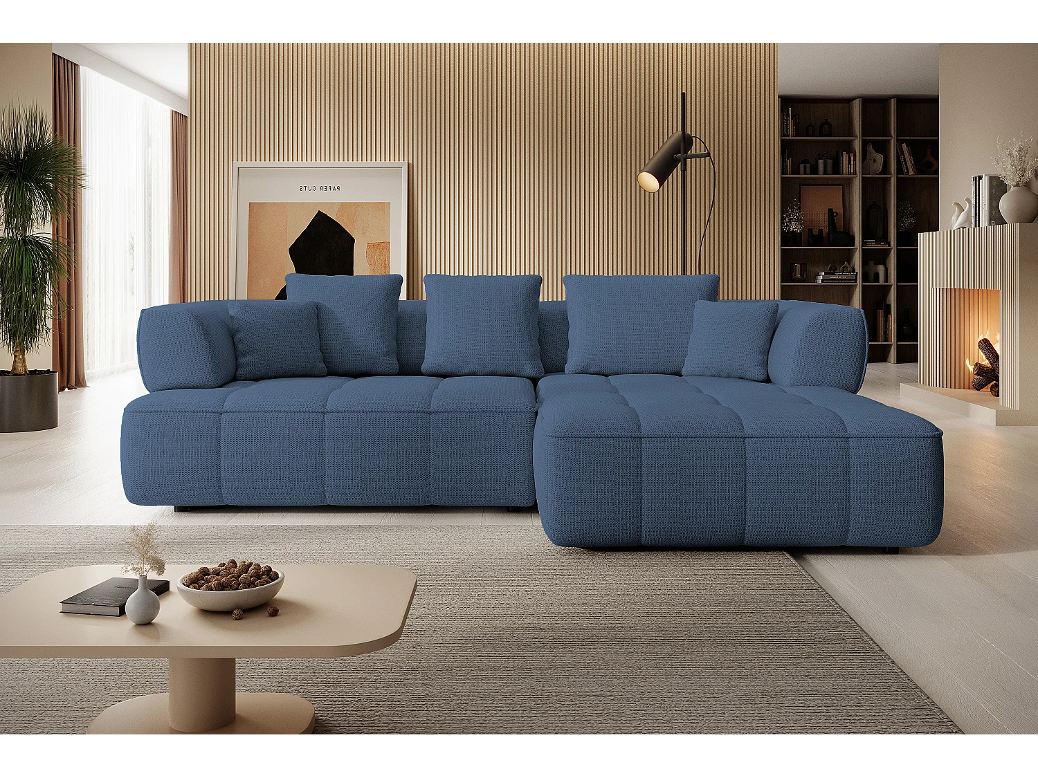 AULA, Avangarde Ecksofa 182x285cm Elektrische Tiefenverstellung | Links | Marineblau