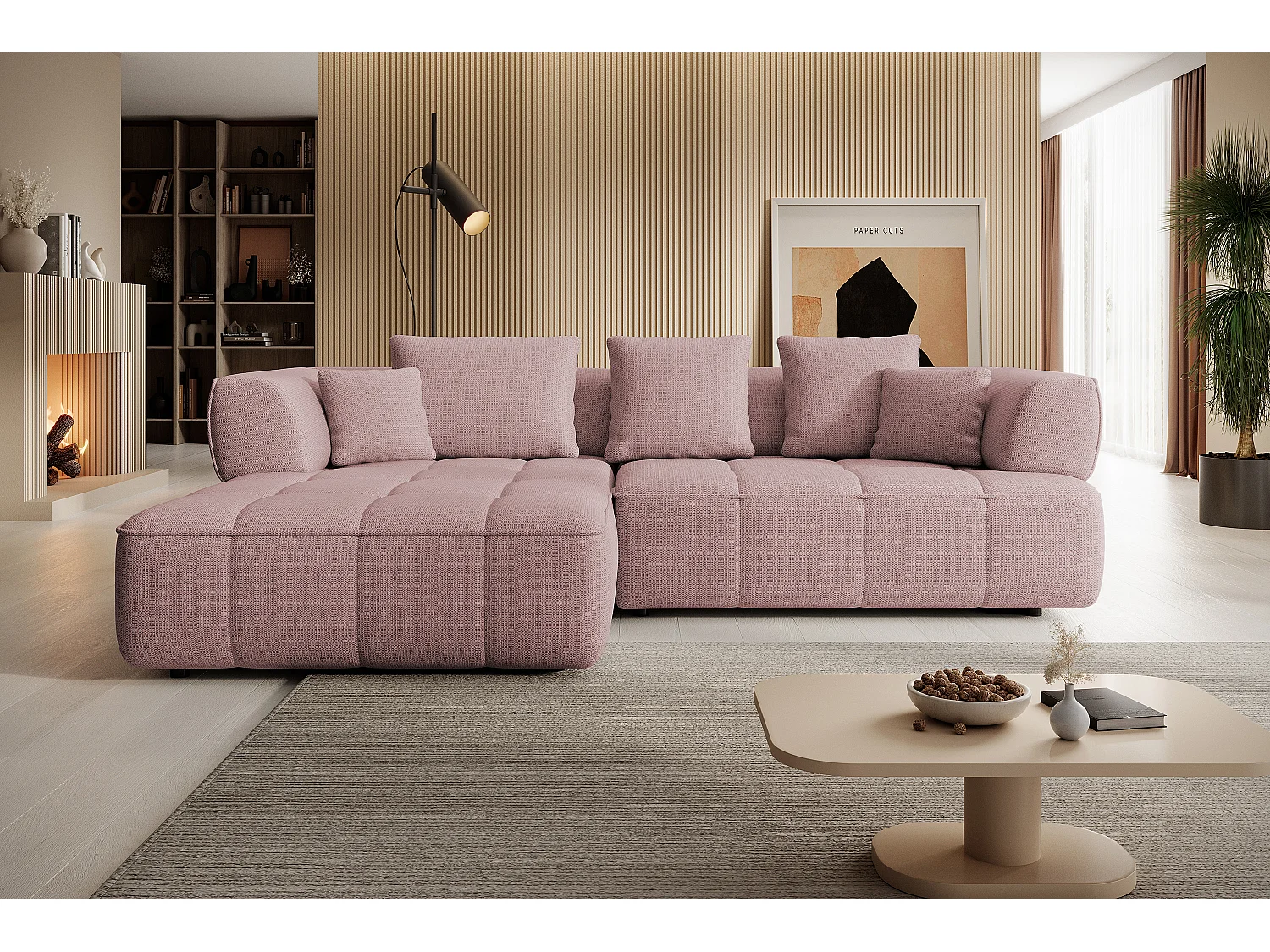 AULA, Avangarde Ecksofa 182x285cm Elektrische Tiefenverstellung | Rechts | Puderrosa