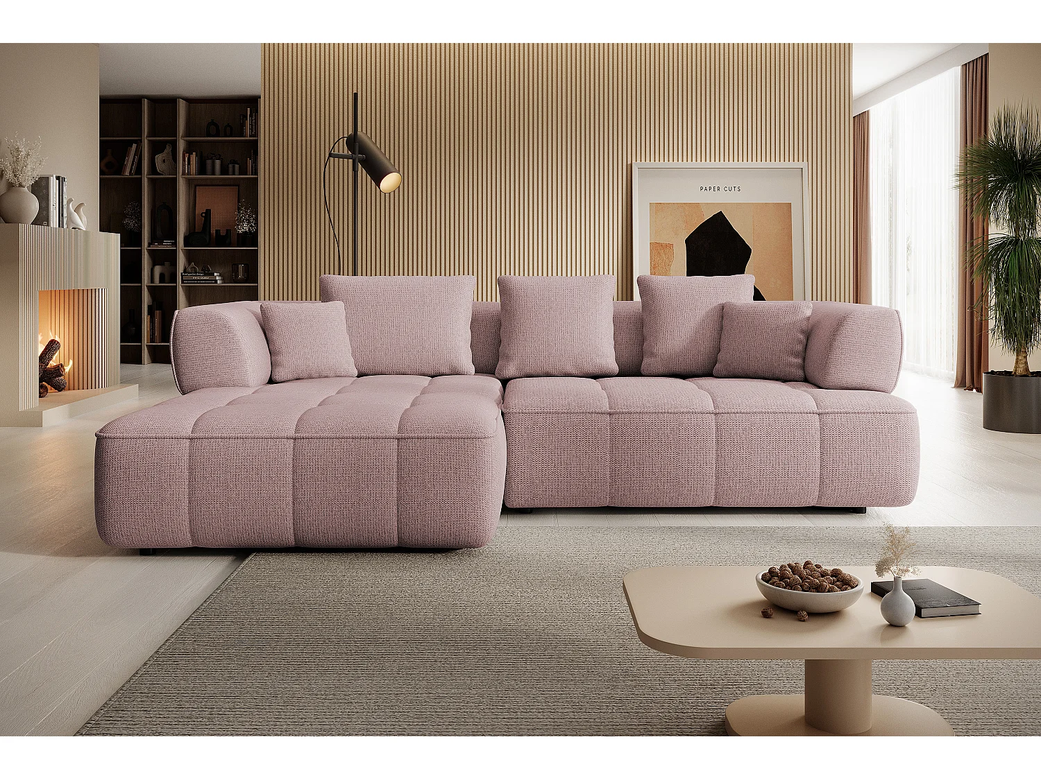 AULA, Avangarde Ecksofa 182x285cm Elektrische Tiefenverstellung | Rechts | Puderrosa