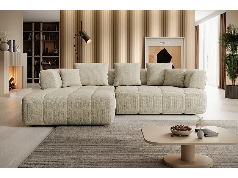 AULA, Avangarde Sofa narożna 182x285cm Elektryczna regulacja głębokości | Prawa | Jasnobeżowa