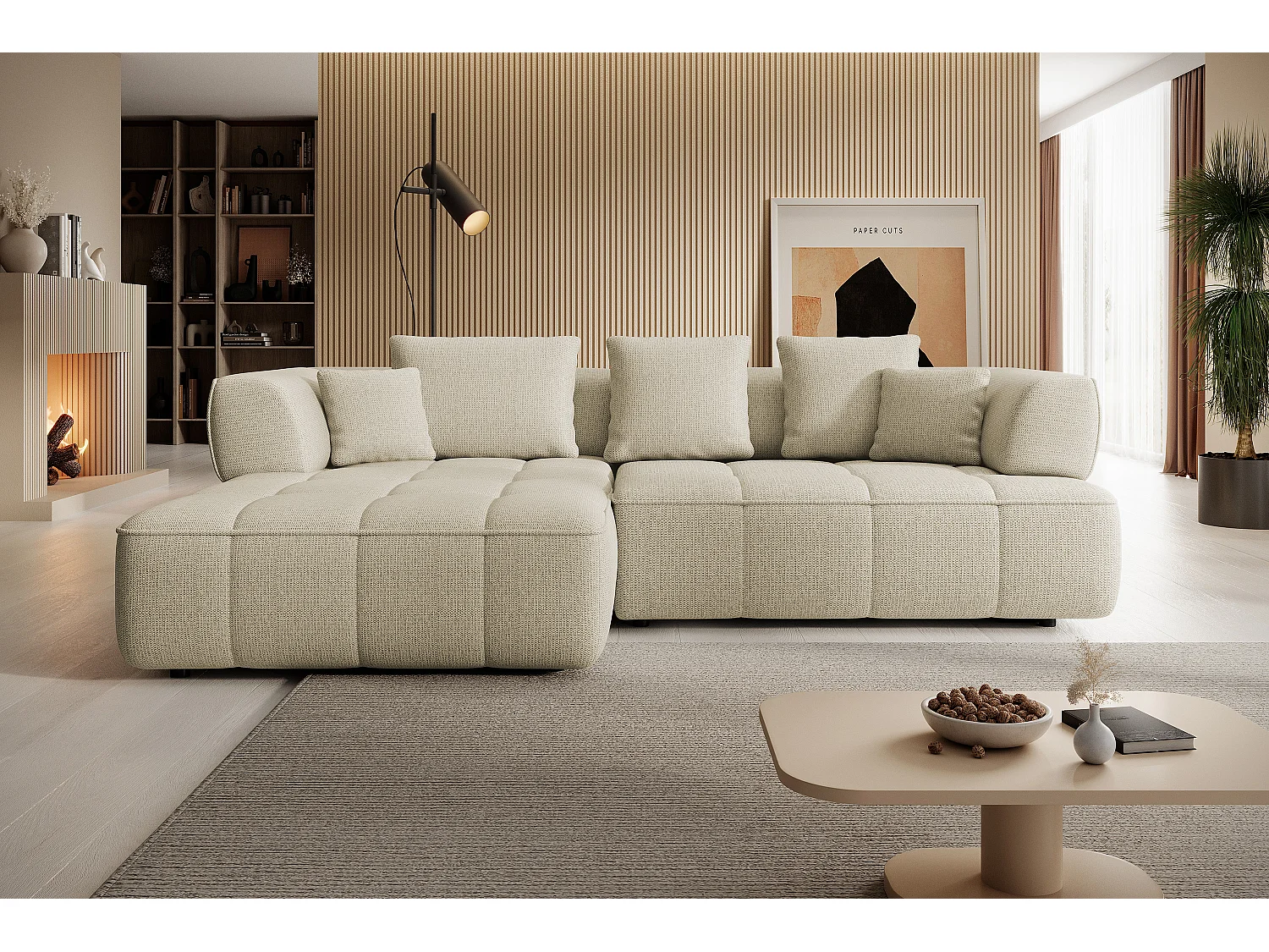 AULA, Avangarde Ecksofa 182x285cm Elektrische Tiefenverstellung | Rechts | Hellbeige