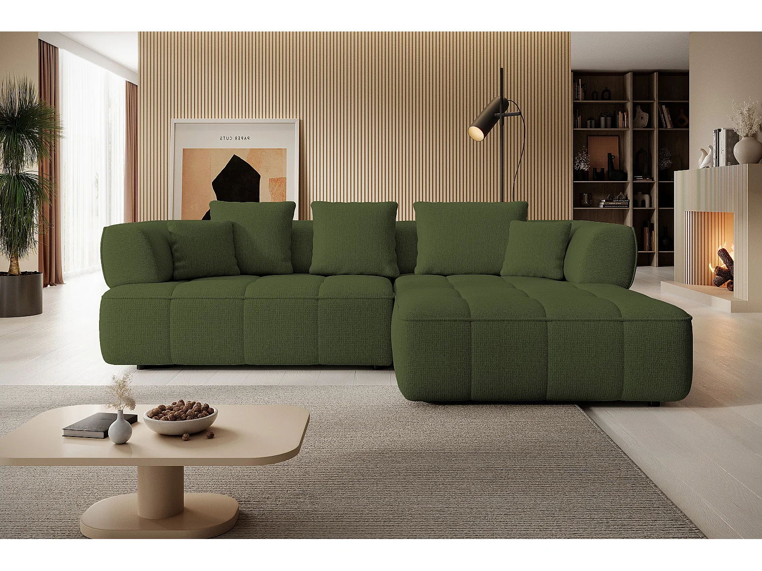 AULA, Avangarde Ecksofa 182x285cm Elektrische Tiefenverstellung | Links | Grün