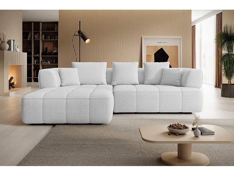 AULA, Avangarde Sofa narożna 182x285cm Elektryczna regulacja głębokości | Prawa | Biała