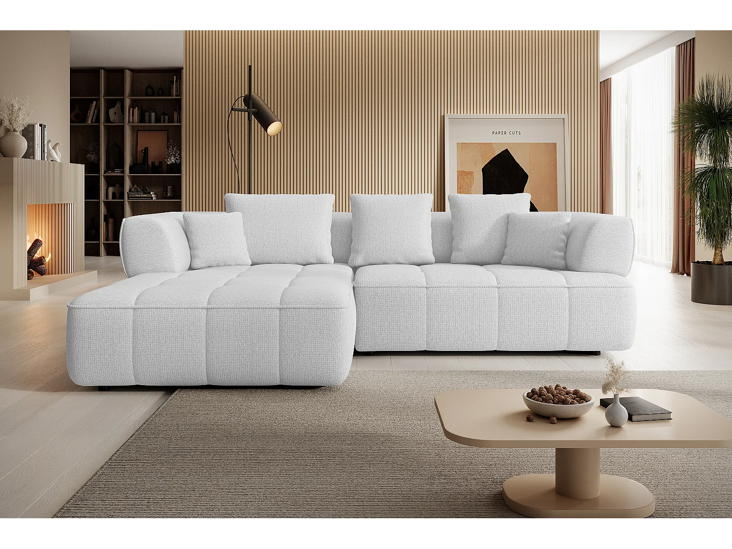 AULA, Avangarde Sofa narożna 182x285cm Elektryczna regulacja głębokości | Prawa | Biała