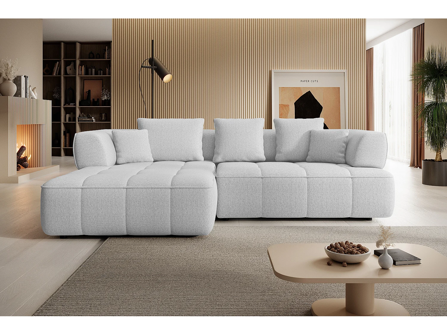 AULA, Avangarde Sofa narożna 182x285cm Elektryczna regulacja głębokości | Prawa | Biała