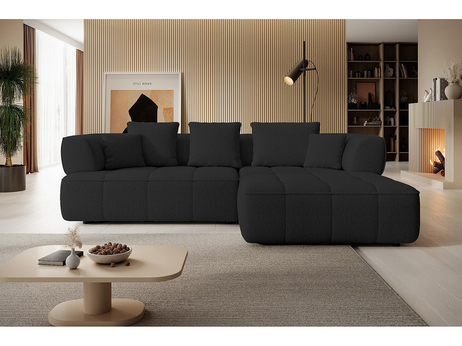 AULA, Avangarde Canapé d'angle 182x285cm Réglage électrique de la profondeur | Gauche | Noir