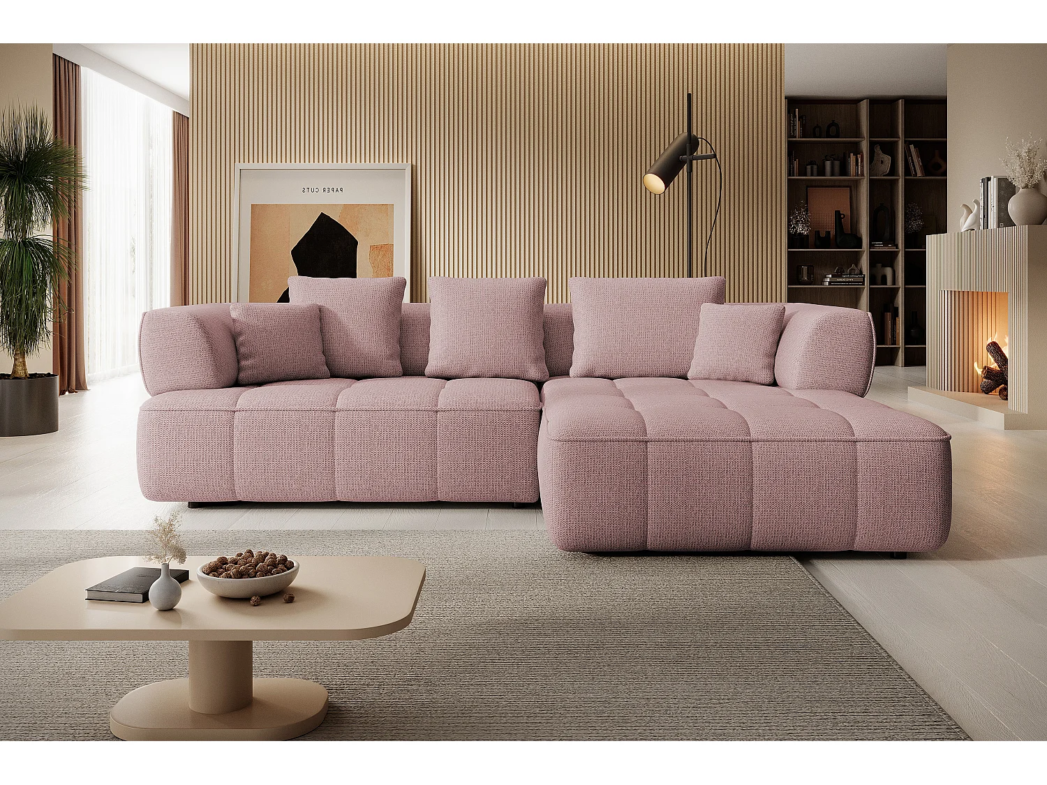 AULA, Avangarde Ecksofa 182x285cm Elektrische Tiefenverstellung | Links | Puderrosa