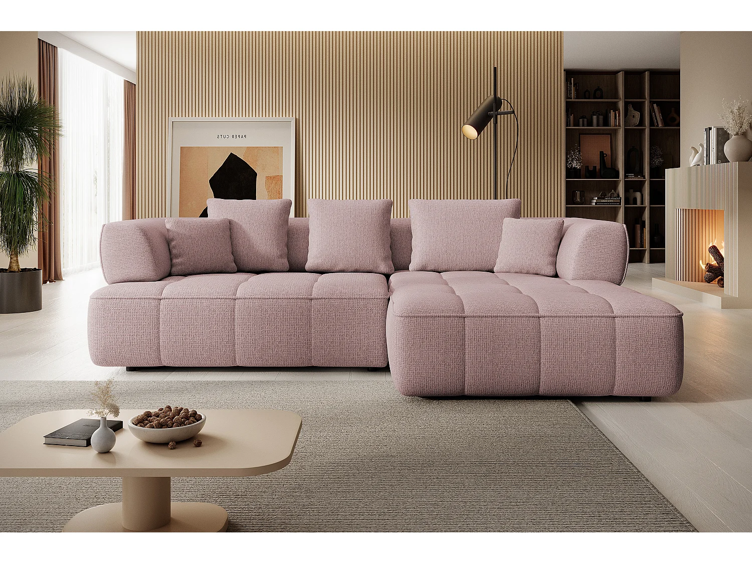 AULA, Avangarde Ecksofa 182x285cm Elektrische Tiefenverstellung | Links | Puderrosa