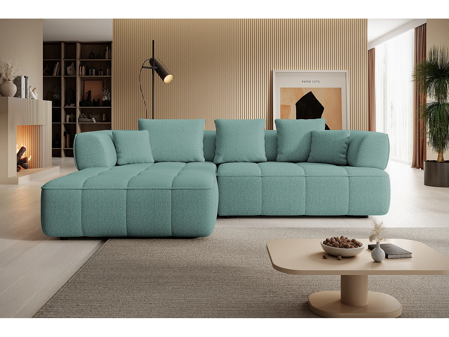 AULA, Avangarde Ecksofa 182x285cm Elektrische Tiefenverstellung | Rechts | Türkis