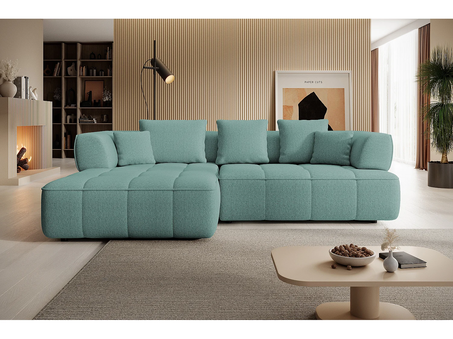 AULA, Avangarde Ecksofa 182x285cm Elektrische Tiefenverstellung | Rechts | Türkis