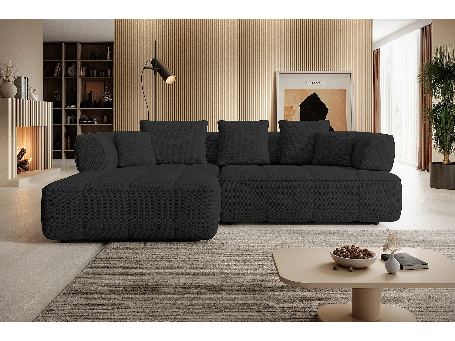 AULA, Avangarde Ecksofa 182x285cm Elektrische Tiefenverstellung | Rechts | Schwarz