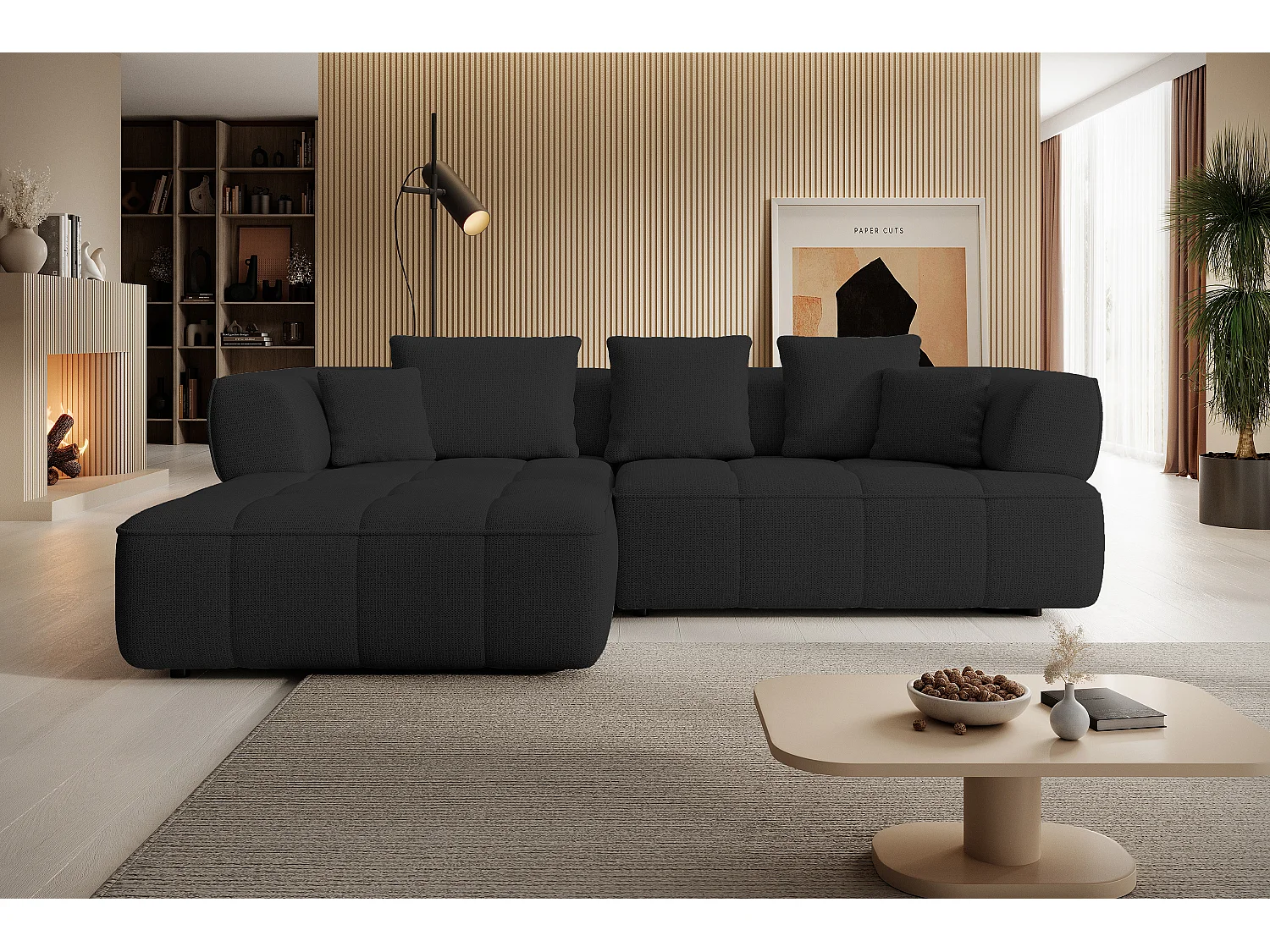 AULA, Avangarde Canapé d'angle 182x285cm Réglage électrique de la profondeur | Droite | Noir