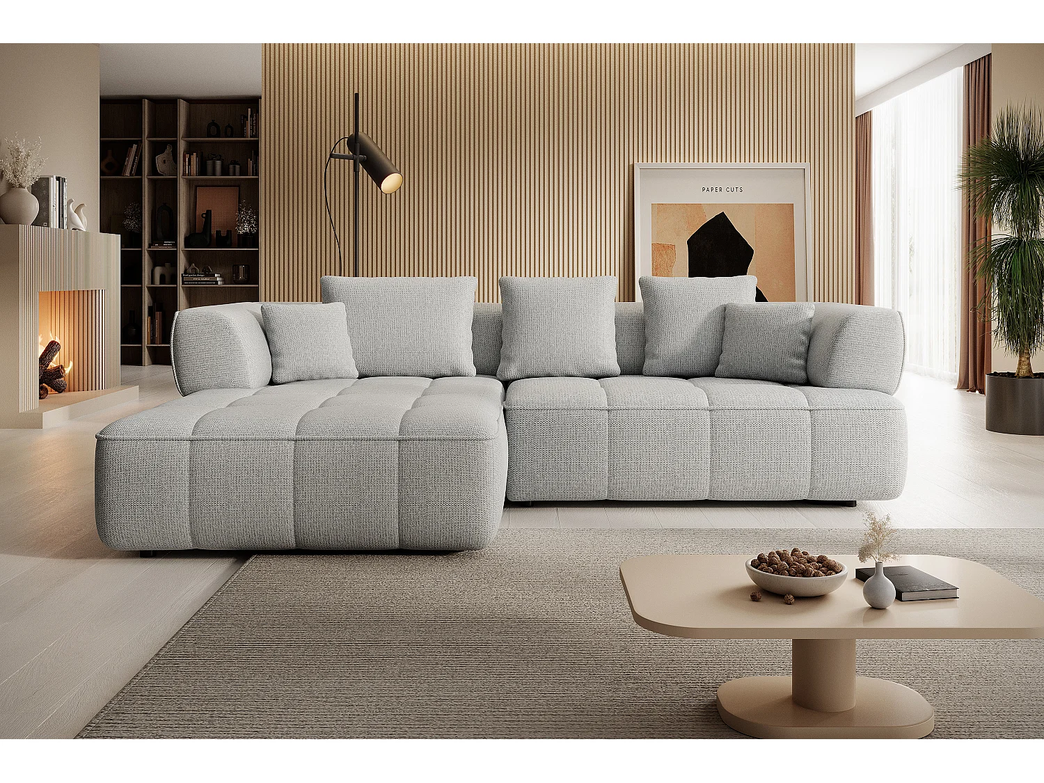 AULA, Avangarde Ecksofa 182x285cm Elektrische Tiefenverstellung | Links | Hellgrau