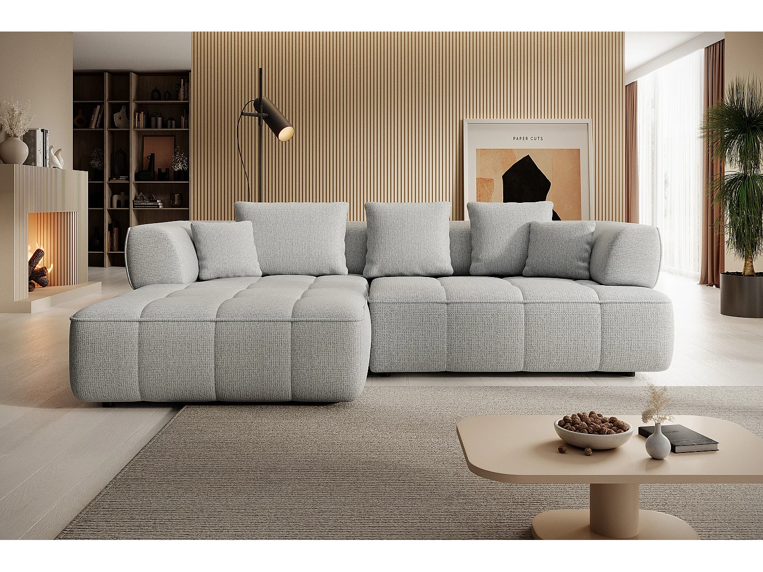 AULA, Avangarde Ecksofa 182x285cm Elektrische Tiefenverstellung | Links | Hellgrau