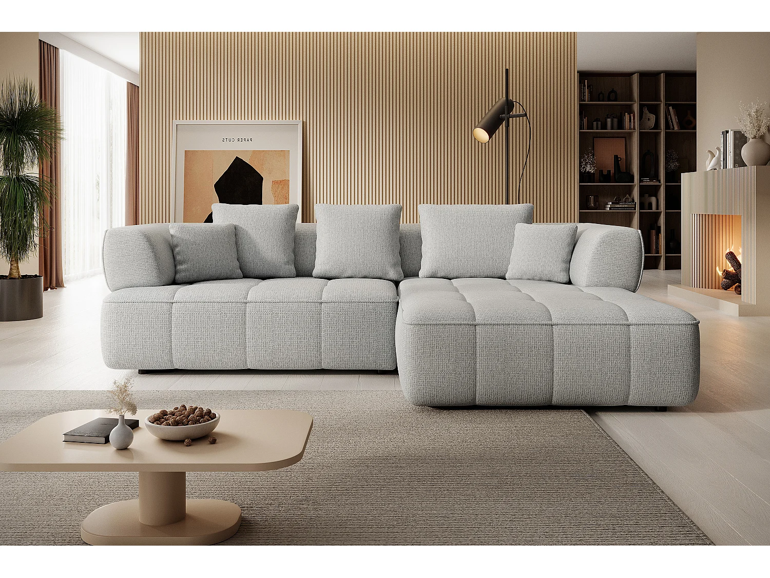 AULA, Avangarde Ecksofa 182x285cm Elektrische Tiefenverstellung | Rechts | Hellgrau