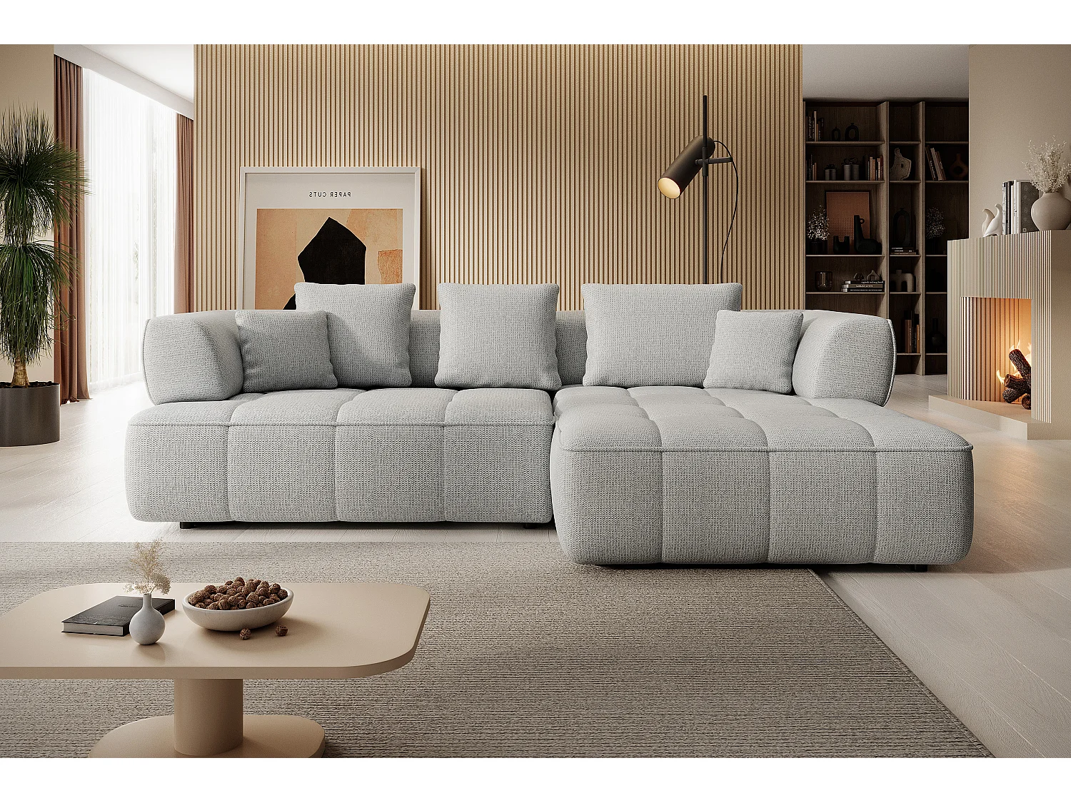 AULA, Avangarde Ecksofa 182x285cm Elektrische Tiefenverstellung | Rechts | Hellgrau