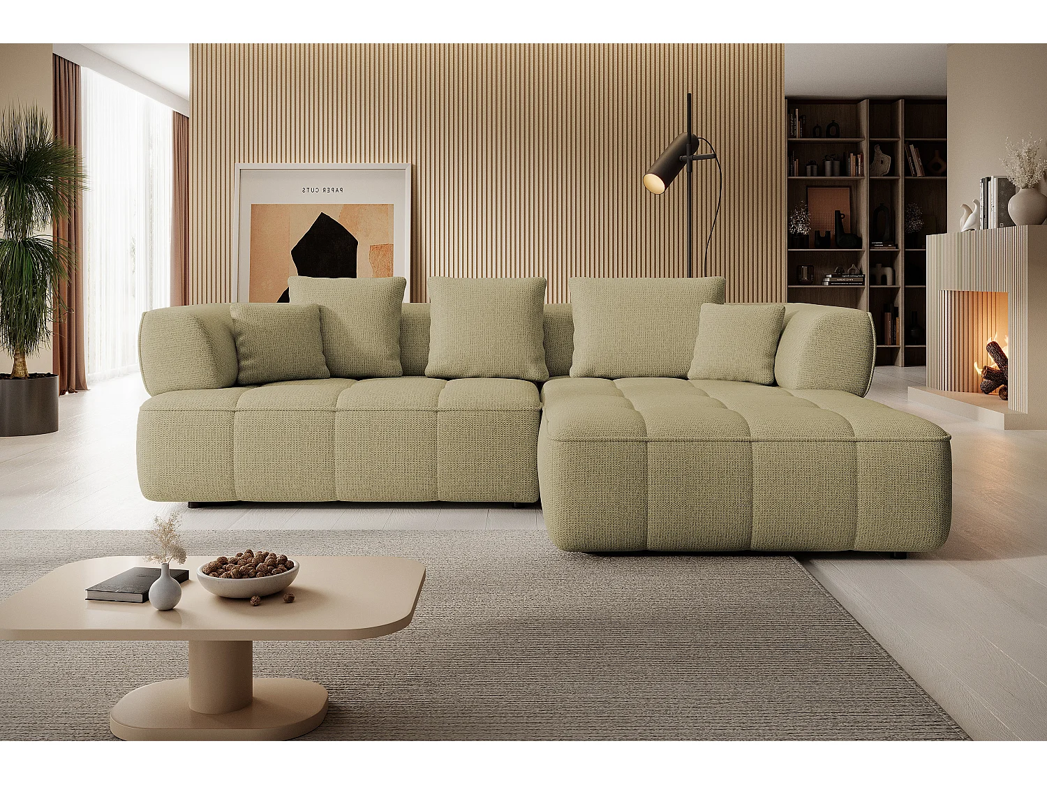 AULA, Avangarde Canapé d'angle 182x285cm Réglage électrique de la profondeur | Gauche | Jaune