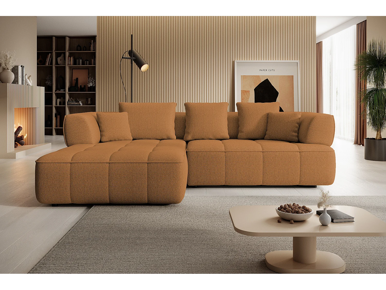 AULA, Avangarde Ecksofa 182x285cm Elektrische Tiefenverstellung | Rechts | Orange