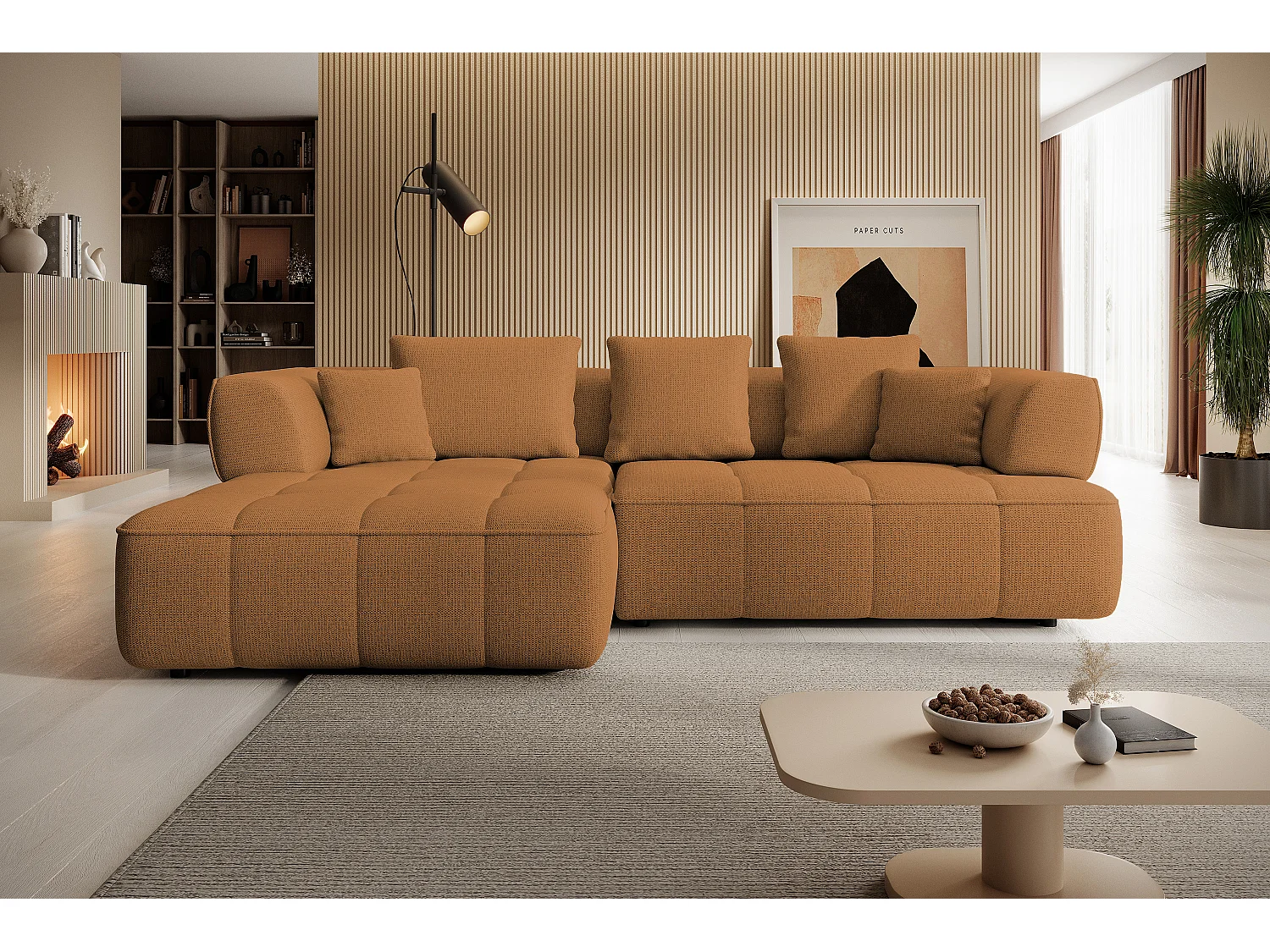 AULA, Avangarde Ecksofa 182x285cm Elektrische Tiefenverstellung | Rechts | Orange