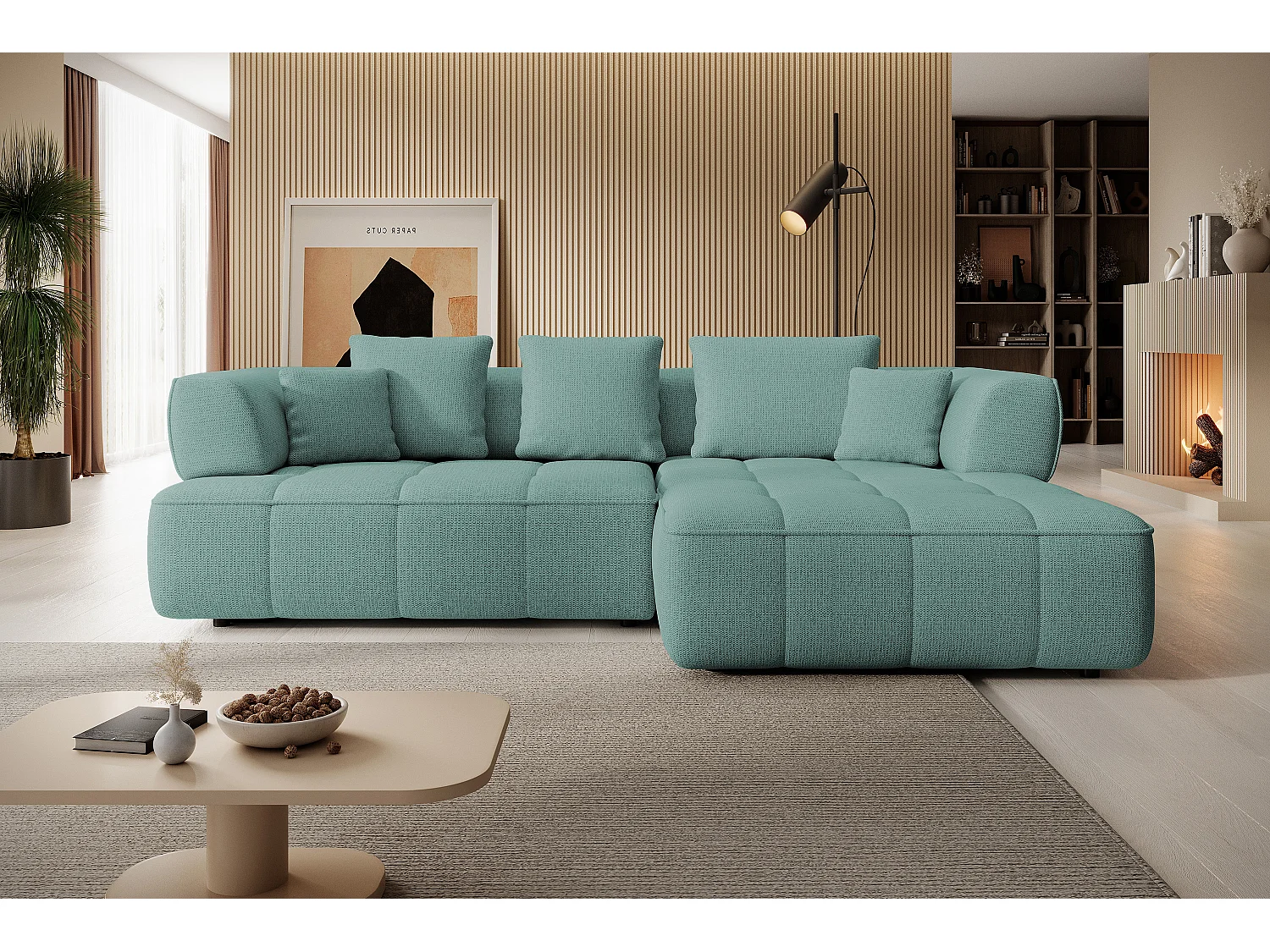 AULA, Avangarde Canapé d'angle 182x285cm Réglage électrique de la profondeur | Gauche | Turquoise