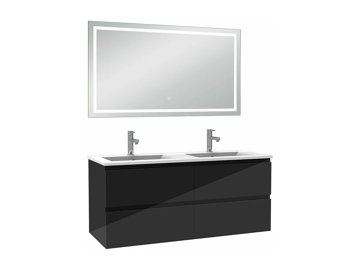 AICA Ensemble meubles salle de bains noir 120cm,lavabo+Miroir Lumineux antibuée,3 couleurs dimmable+mémoire