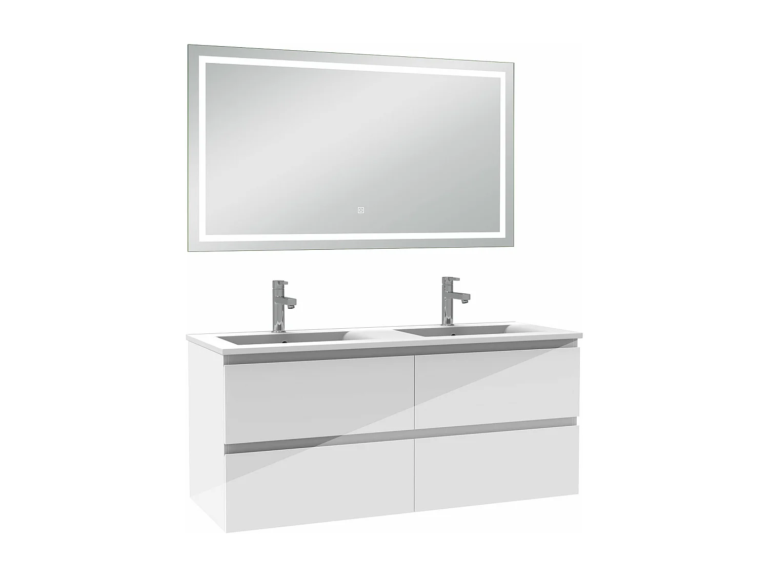 AICA Ensemble meubles salle de bains blanc 120cm,lavabo+Miroir Lumineux antibuée,3 couleurs dimmable+mémoire