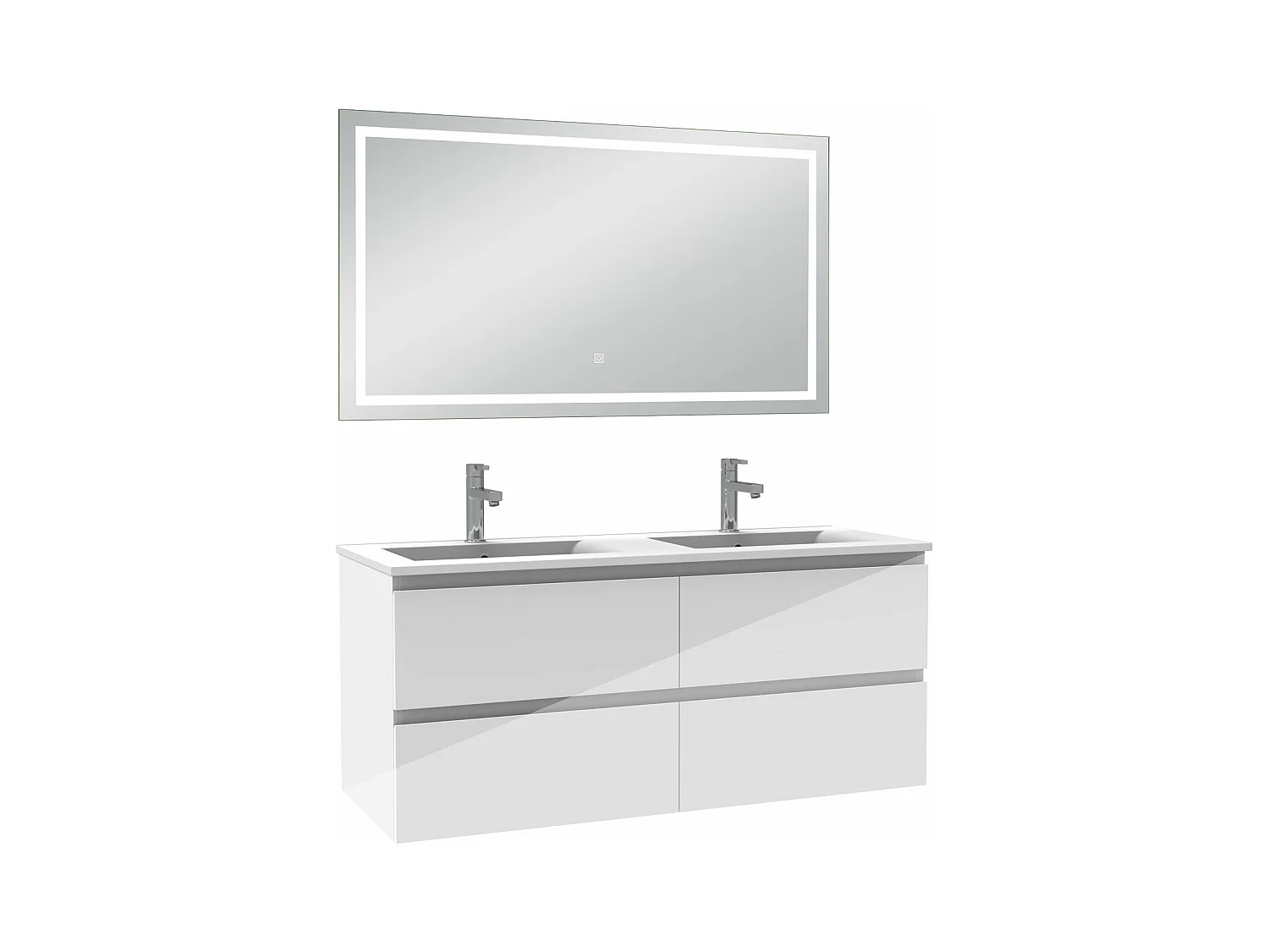 AICA Ensemble meubles salle de bains blanc 120cm,lavabo+Miroir Lumineux antibuée,3 couleurs dimmable+mémoire