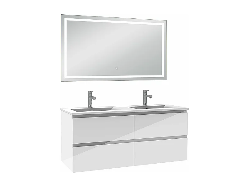 AICA Ensemble meubles salle de bains blanc 120cm,lavabo+Miroir Lumineux antibuée,3 couleurs dimmable+mémoire